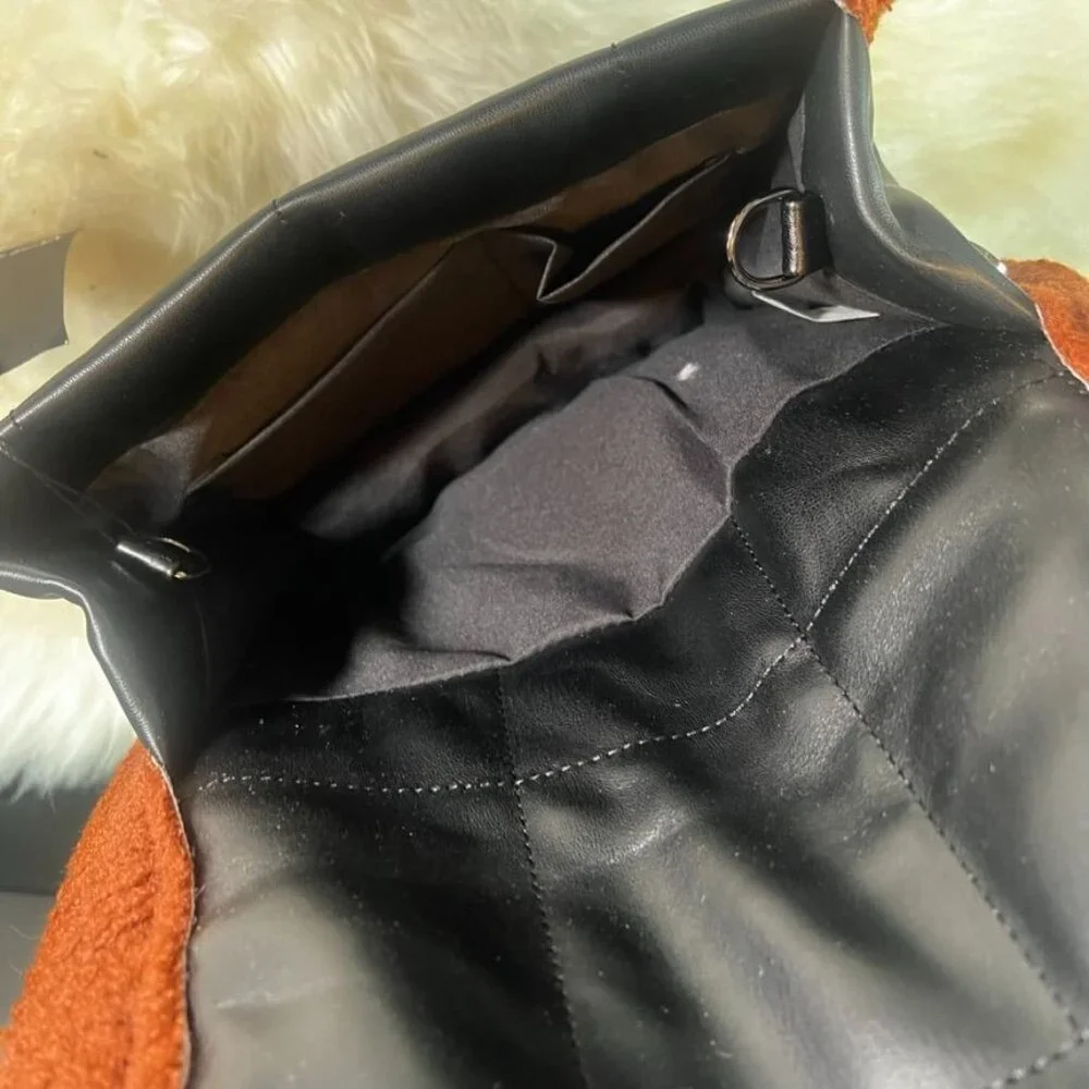Nasty Gal Black & Brown Sherpa Faux Leather Clutch NWT - Picture 4 of 8